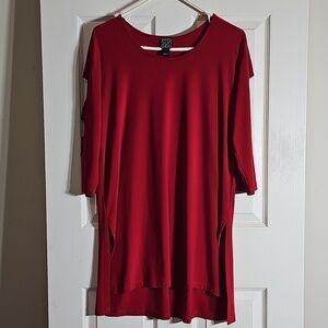 Clara Sun Woo 3/4 Cut Out Sleeve Tunic Top Stretch  Red Blouse Size L